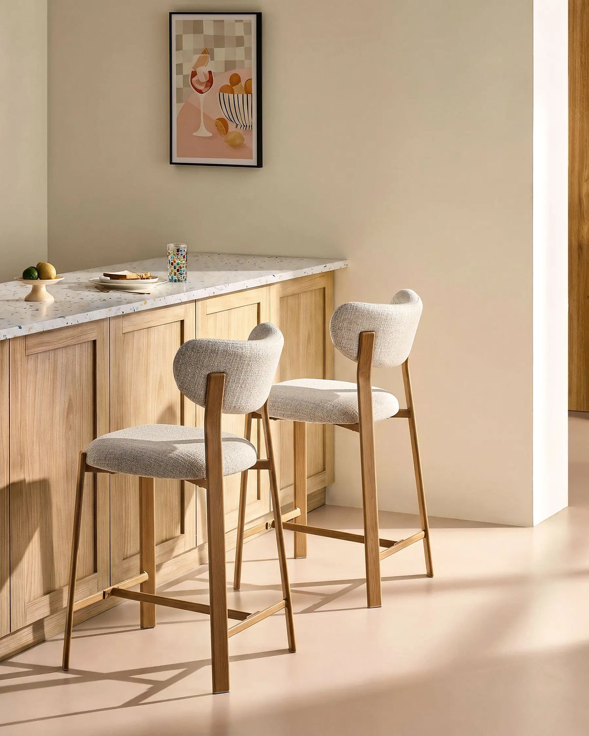 Bramley Oatmeal Linen Blend Bar Stools [65cm][Set of 2]-2
